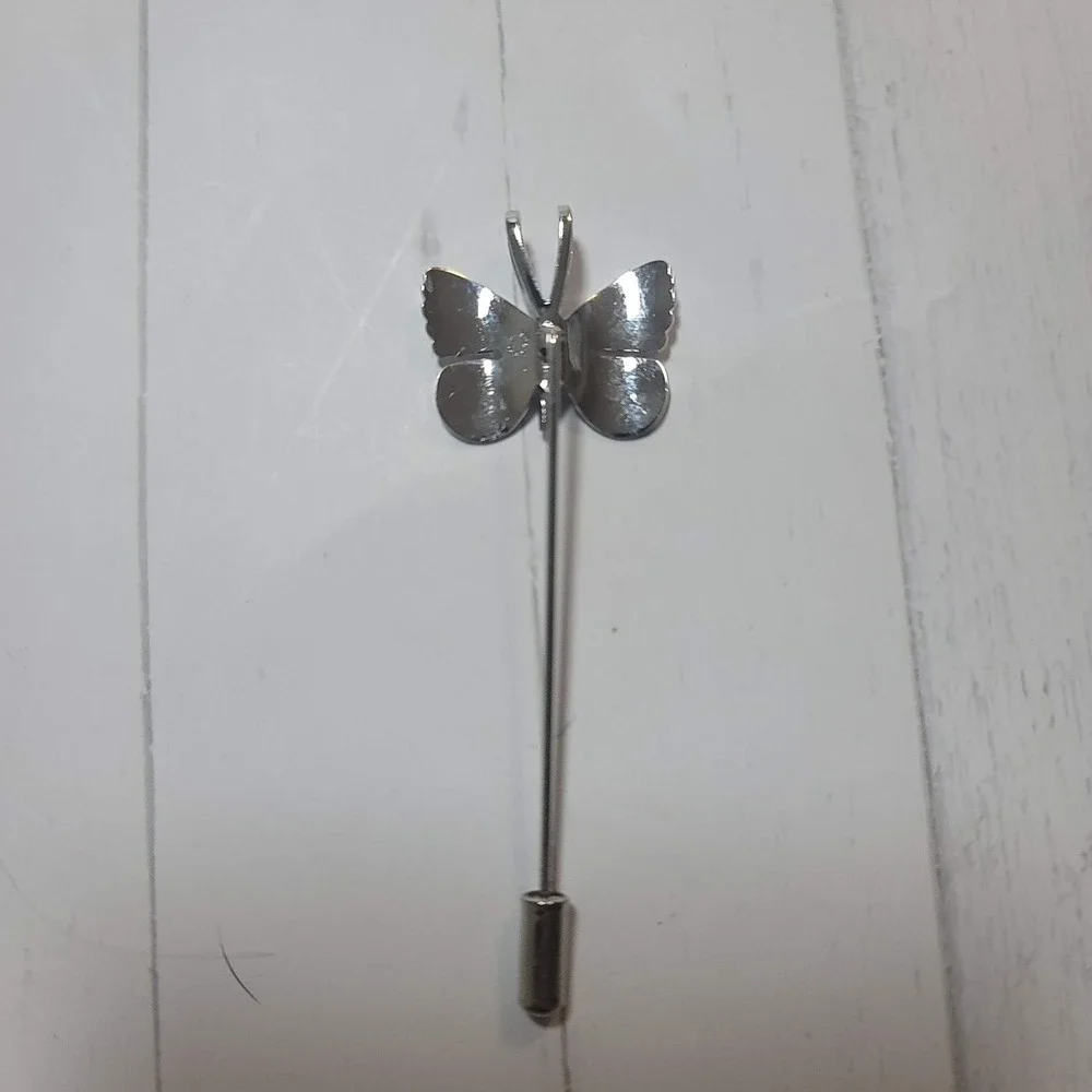 Vintage Danecraft Sterling Silver Butterfly Stick‎ Pin Textured Lapel Brooch